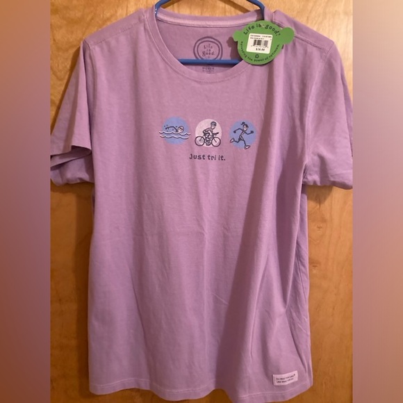 Life Is Good Tops - NEW Life is Good T-Shirt Women’s Just Tri It Triathalon Swimming Running Biking